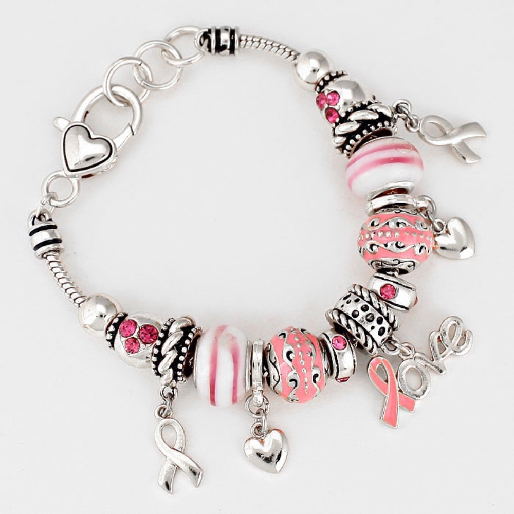 Pink Ribbon Multi bead Bracelet